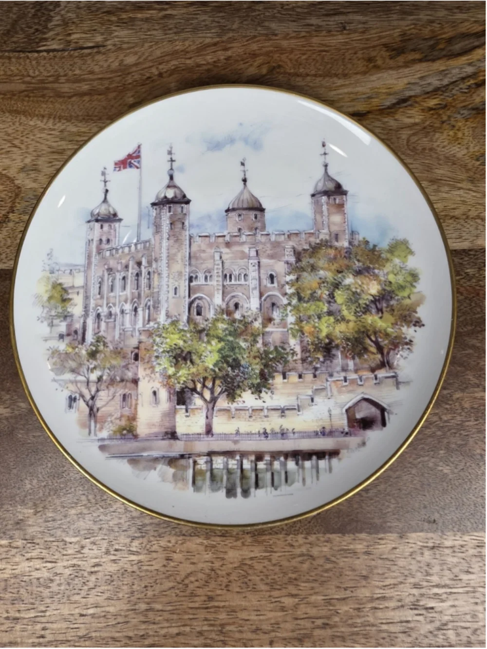 VTG Gloria Bayreuth Old English Castle Plates England Set 4 Germany 24K Gold